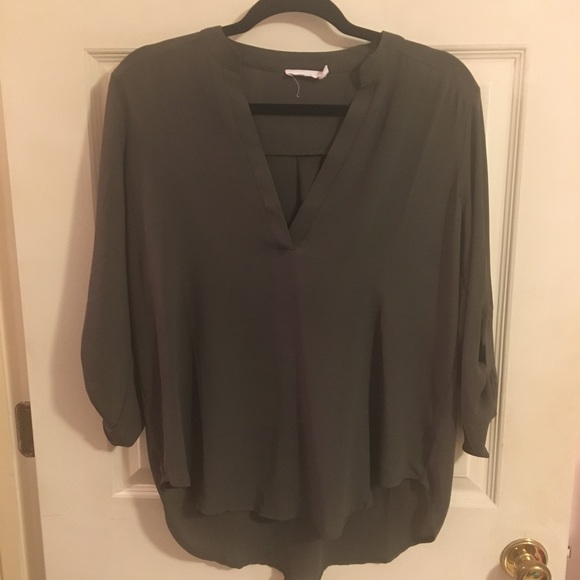 Lush Tops - Olive Deep V-Neck Blouse